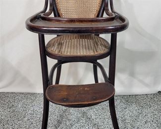 Antique Michael Thonet High Chair Bentwood Caning with Working Tray.