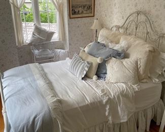 Painted Full Size Iron Bed with Bedding