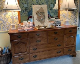 Ethan Allen Long Chest and Mirror 