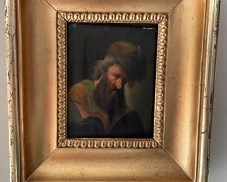 Antique Miniature Portrait Painting on Canvas