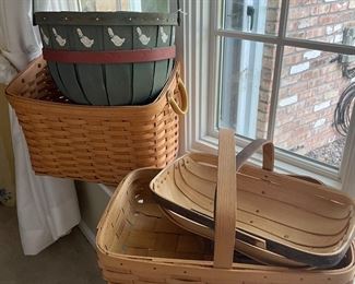 Longaberger Basket signed 2000, Cynthia Bogart Painted The Basket Vendors "Goose Parade " 1984, Basketville Putney Vermont Basket, and a Royal Sussex Thrugs Basket by Thor Smith & Sons
