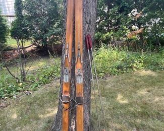 Vintage Skis with Poles
