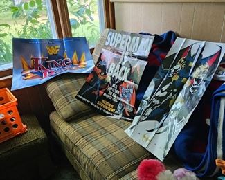 MANY VINTAGE POSTERS SUPERMAN AND MORE SOFA
