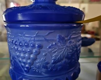 RARE BLUE FENTON TOBACO JAR