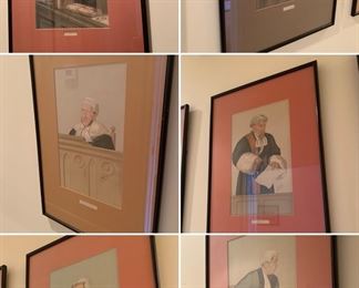 a large collection of original framed Vanity Fair satirical lithographs  of 19th century Supreme Court Justices--all signed with the pseudonym "SPY". Perfect for an attorney’s office. 