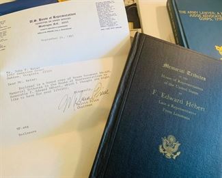 Book about Representative J Edward Hebert with signed letter from Representative Melvin Price. Both men were once chairman’s of the US Committee on Armed Services