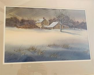 Large original watercolor by Raul Mina Mora-a noted California artist