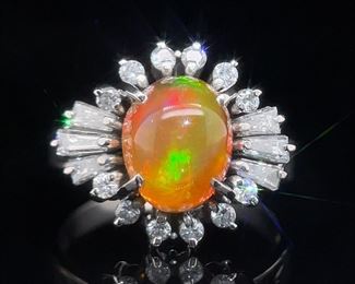 Opal and Diamond Estate Ring in Platinum