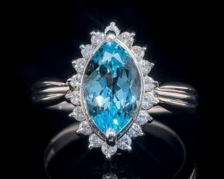 Aquamarine and Diamond Ring