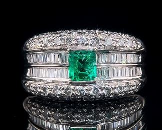 Emerald and Diamond Ring in Platinum