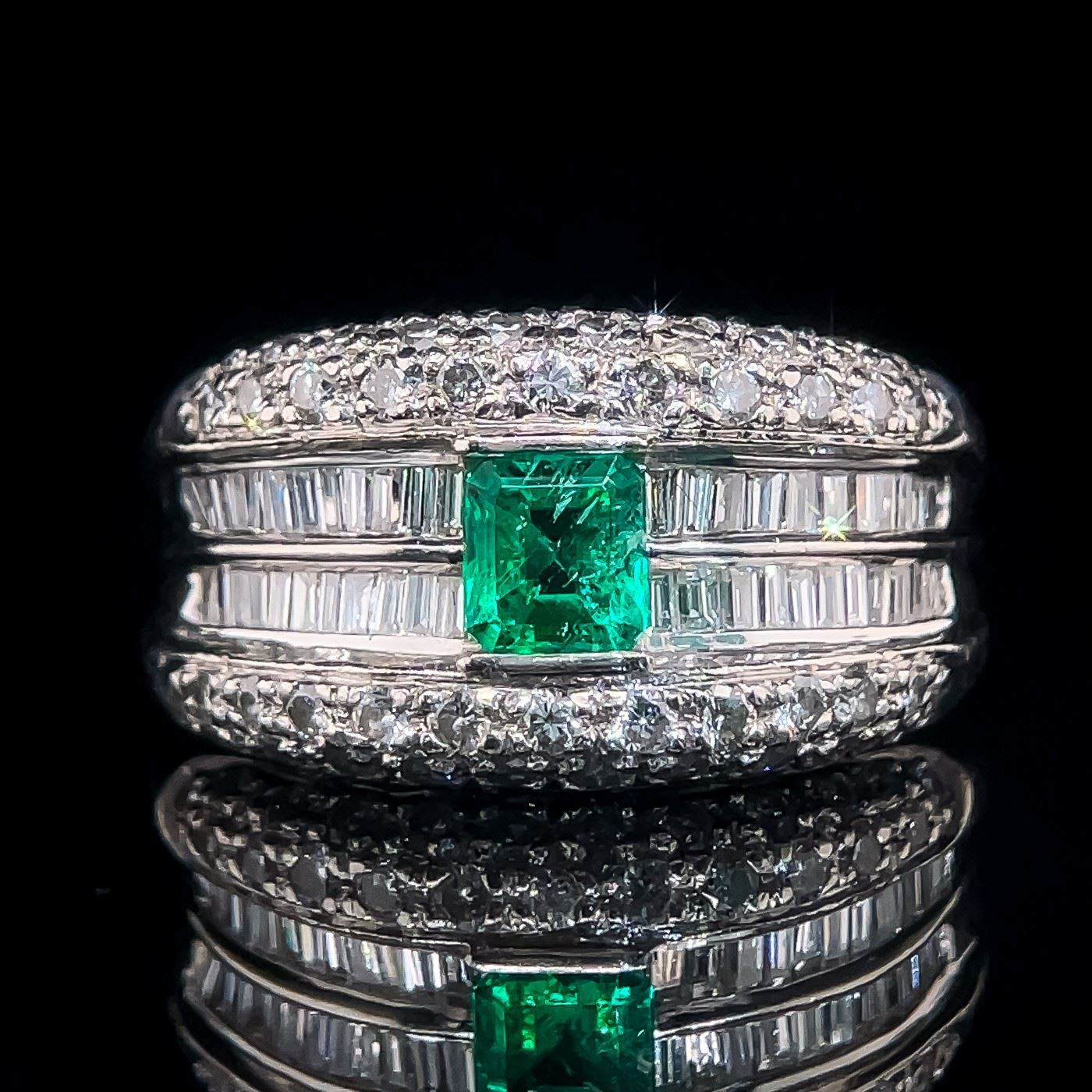 Emerald and Diamond Ring in Platinum