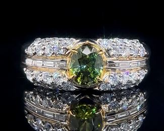 Zoisite and Diamond Ring in Gold