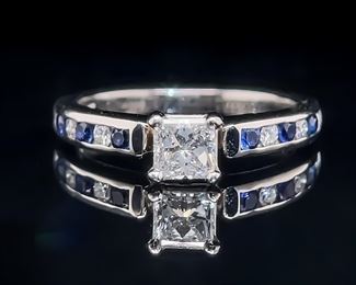Diamond and Sapphire Ring in Platinum