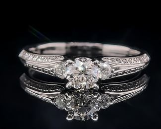 Vintage Style Diamond Ring in 14k White Gold