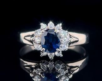 Sapphire and Diamond Princess Diana Style Ring in Platinum