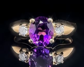 Amethyst and Diamond Ring in Gold