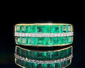 Emerald and Diamond Estate Ring in Gold