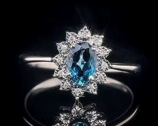 London Blue Topaz and Diamond Ring in 14k Gold