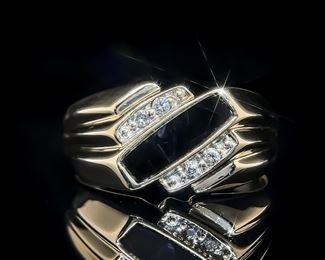 Onyx and Diamond Ring in Heavy Gold