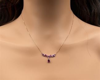 Rhodolite Garnet, Pink Tourmaline & Amethyst Chandelier Drop Cluster Necklace in Rose Gold; $1,870 Retail *VIDEO*