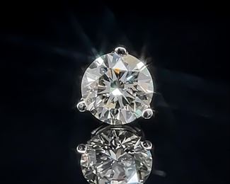 0.50 Carat Diamond Round Brilliant Solitaire Single Stud Earring in 14k White Gold - Secure Screw Back