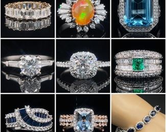 NEW! 1.85 Carat Diamond Cushion Shaped Halo Fancy Gallery Engagement Ring in 14k White Gold w/ IGI Certification, VS Clarity/F-G Color $8,640 Retail
Estate Treasure! 2.9 Carat Shimmering Play-of-Color Fire Opal Oval Dome Cabochon & Diamond Baguette Ballerina Cluster Cocktail Ring in Platinum; $6,300 Retail
4.56 Carat Emerald Cut Diamond Eternity Wedding Stacking Anniversary Ring in 14k White Gold, VS Clarity/F Color, Incredible Shimmer & Shine; $12,800 Retail
1.21 Carat Diamond Round Brilliant & Baguette Three-Stone Ring in Platinum, VS Clarity/F Color - Past, Present & Future Style; $5,400 Retail
Designer Oscar Friedman 17.08 Carat Oval Blue Sapphire & Diamond Halo Cluster Link Tennis Bracelet in 14k White Gold, Stunning Craftsmanship w/ Original Tag Attached!
Sparkling 2.00 Carat Diamond Round Brilliant Cut Solitaire Martini Stud Earrings in 14k White Gold; $6,000 Retail
Impressive Estate! XL 6.90 Carat Swiss Blue Topaz Emerald Cut Diamond Halo Pave Split Shank Ring in 14k White Gold