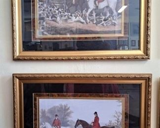 Framed hunt scene prints 