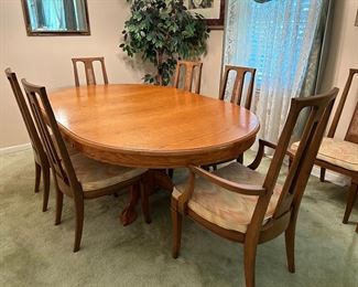 #8 Oak pedestal table with leaf and 6 chairs 24-48x28 $150.00