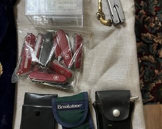 Gerber and Brookstone tools and Swiss army knives