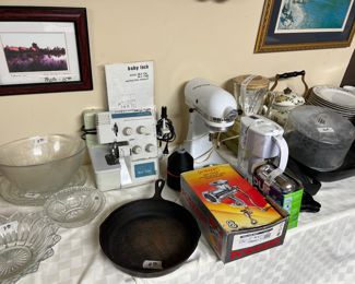 Kitchenaide mixer; cast iron; serger; blender; water filter and filtering pitcher