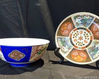 Imari Asian Hand Painted Bowl and Decorative Wall Plaque