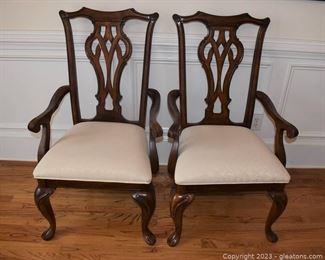 Pierced Back Queen Anne Legs Arm Chairs Set of Two
