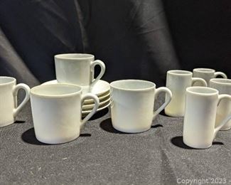 Porcelain Sake Shot Cups and Set of 4 Porcelain Cups and Saucers