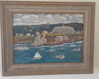 Textured Painting of Port Clyde Maine Signed by the Artist in Weathered Look Wooden Frame