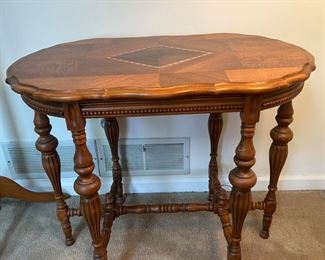 Early 1900s Carved Inlay Top Side Table 