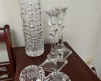 Hand Cut Lead Crystal Vase, Tuscany Crystal  Candle Holder set of 2 