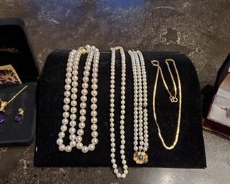 14K necklace, pearls and more