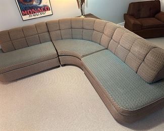 Vintage 3 Piece MCM Mid-Century "Tuscan Peacock" Upholstered Sectional