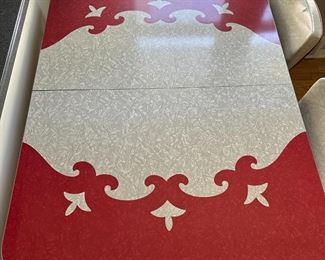 1950s MCM Mid-Century Aluminum Red and Black Dining Table with Four Chairs