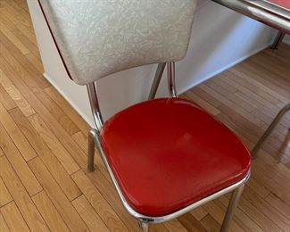 1950s MCM Mid-Century Aluminum Red and Black Dining Table with Four Chairs