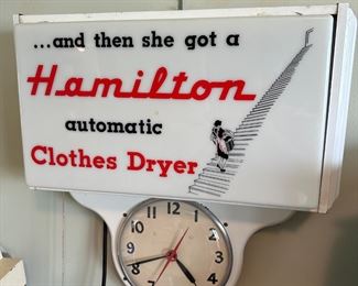 1960s Mid-Century Hamilton Clothes Dryer Light Up Advertisement Clock Sign