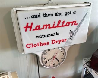 1960s Mid-Century Hamilton Clothes Dryer Light Up Advertisement Clock Sign
