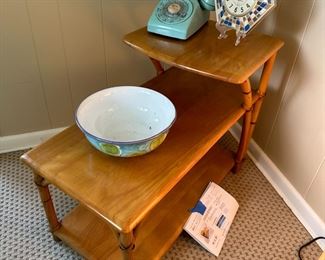 MCM Heywood Wakefield Bamboo and Walnut 2-tier  Side Table MINT CONDITION