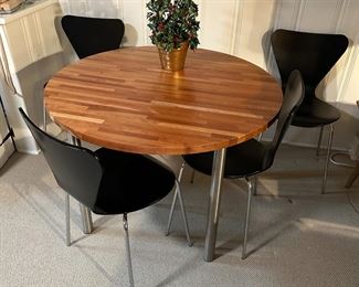 Modern Space Age Round Kitchen Table with Four Black Chairs