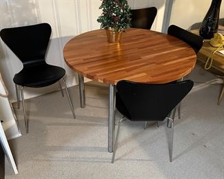 Modern Space Age Round Kitchen Table with Four Black Chairs