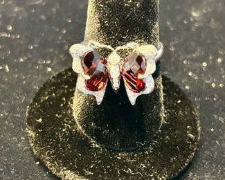 Stauer 14k white gold, garnet & diamond butterfly ring