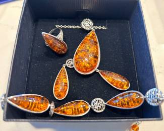 Stauer sterling silver & amber set