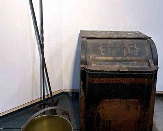 Antique Metal Coal Ash Can, Antique, Heavy Brass Pot, Antique, Iron, Fireplace Tools