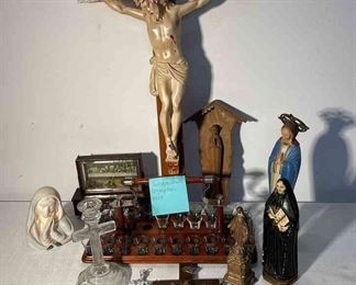 Antique Communion Server With Glass Cups, 28 Cross, Reverend Mother, Catholic Icons, Vintage Jewelry Trinket Box, Lords Supper, Circa 50s