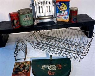 Antique Toaster, Kitchen Products Similac, Calumet, Electrasol, Silent Butler, Dish Rack